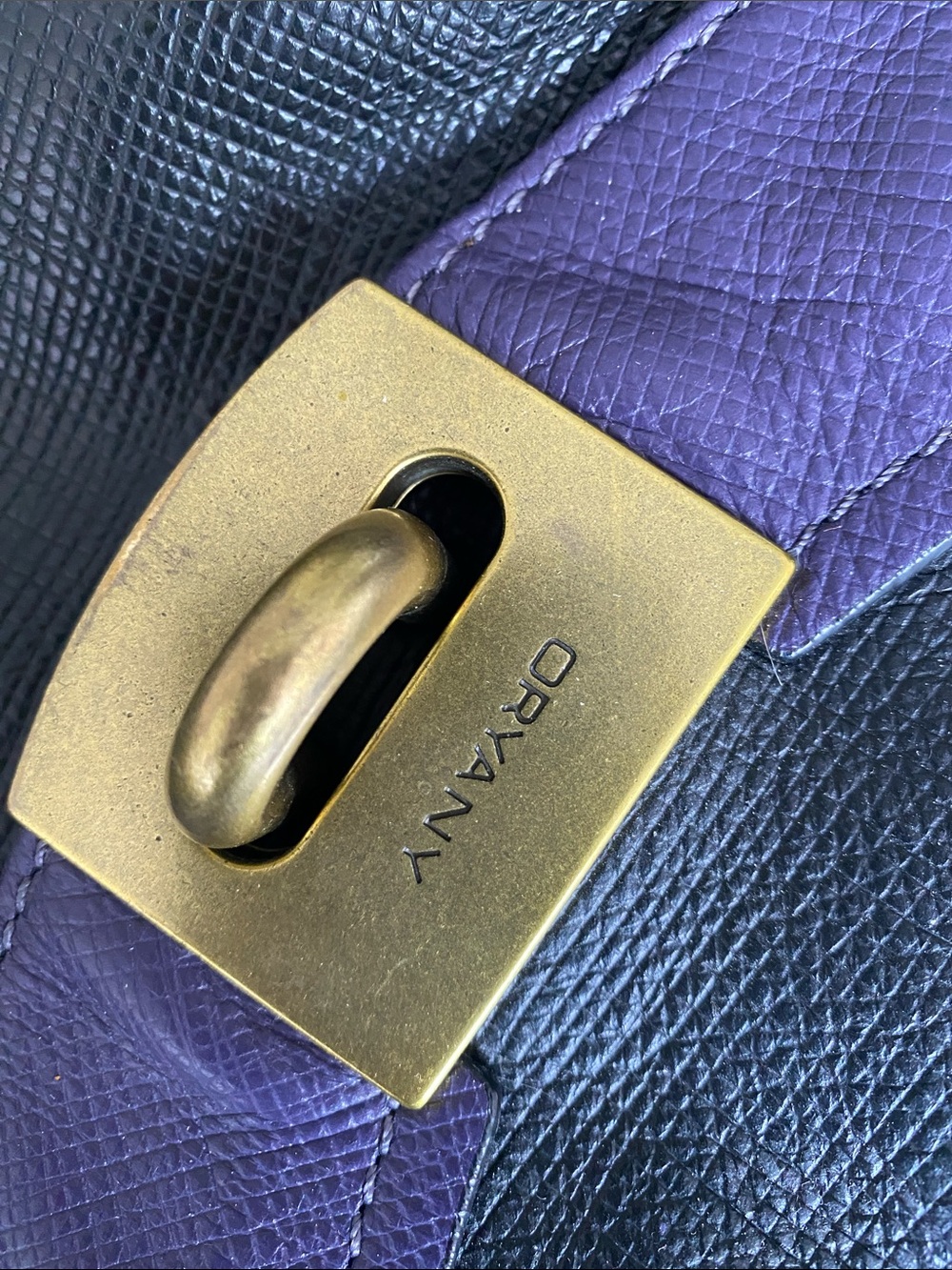 Black and Purple Leather Shoulder Bag with Gold Hardware - Picture 4 of 6